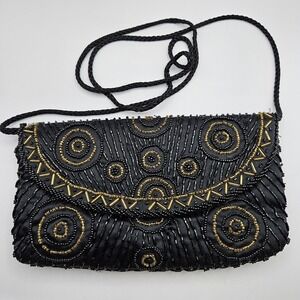 Beaded Handbag Purse‎ Black Gold Evening Hoco Shoulder Strap